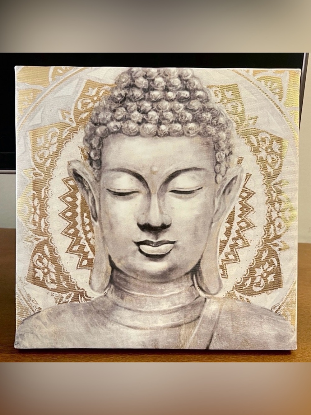 Buddha Canvas Wall Art in Gray and Gold